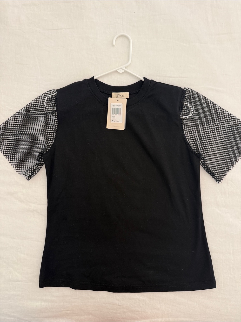 NWT: Elan Black Tee w/ Mesh Sleeves, Small Shoulder Pads, sz. XS ($95 Retail)